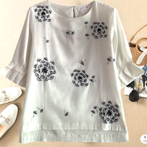 Patch Ladies Short Sleeve Embroidery Top