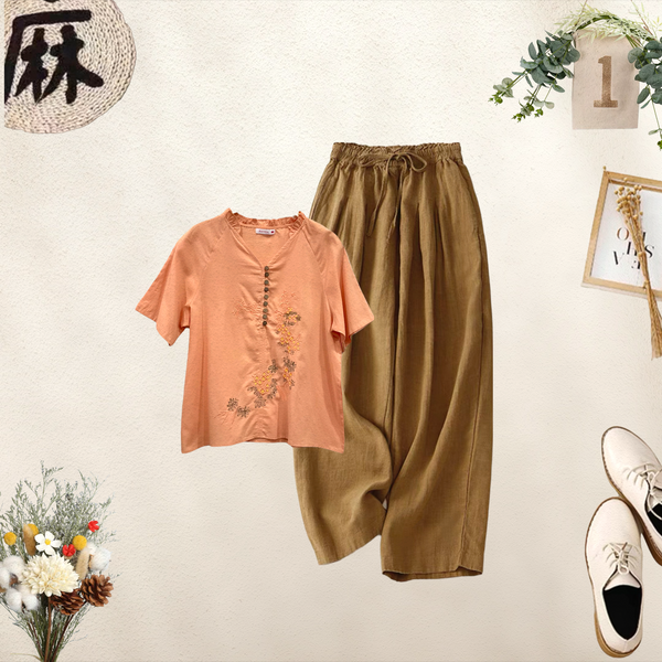 Patch Ladies Short Sleeve Embroidery Top