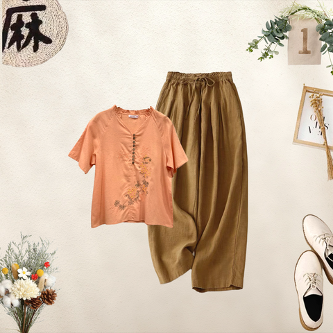 Patch Ladies Short Sleeve Embroidery Top