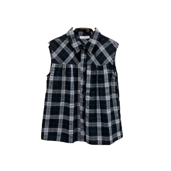 Patch Women Casual Checked Sleeveless Polo Shirt