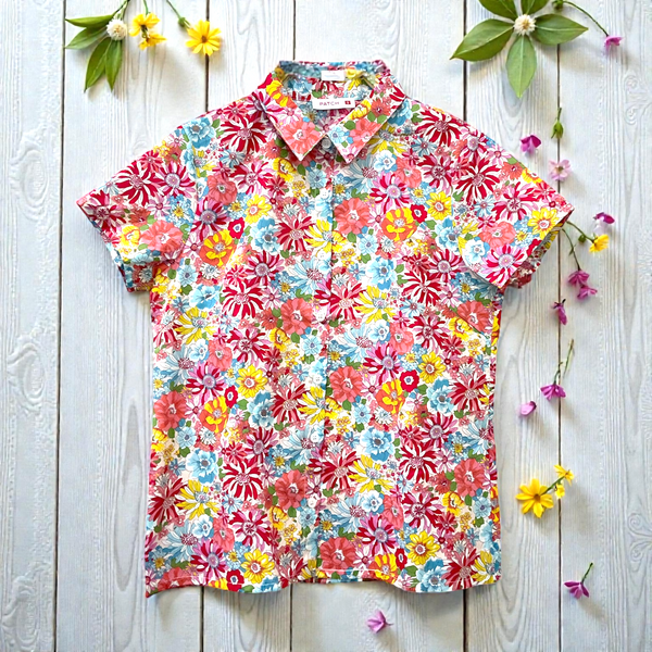 Patch Women Short Sleeve Floral Print Casual Shirt