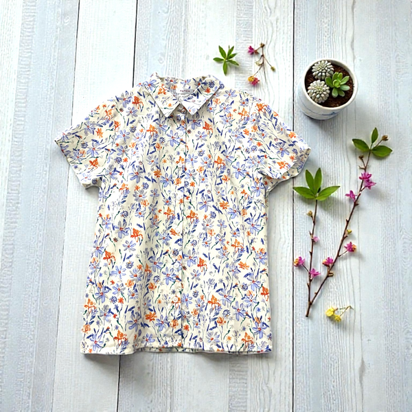 Patch Women Short Sleeve Floral Print Casual Shirt