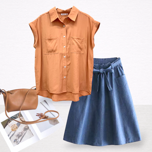 Patch Women's Casual Chiffon Short Sleeve Shirt Solid Color