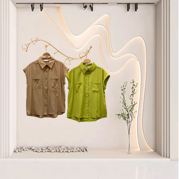 Patch Women's Casual Chiffon Short Sleeve Shirt Solid Color