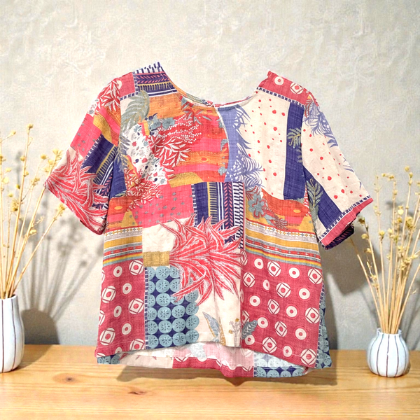 Patch Women Casual Short Sleeve Printed Blouse