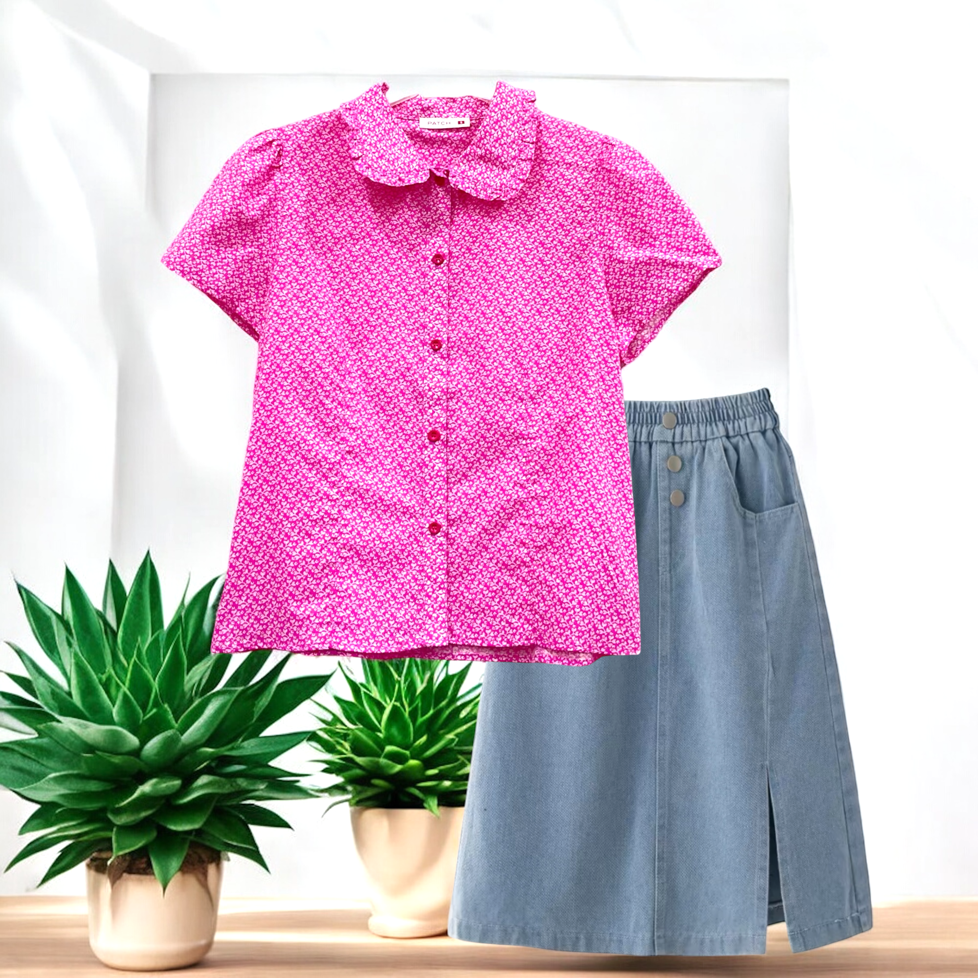 Patch Women's Casual Short Sleeve Shirt Solid Color