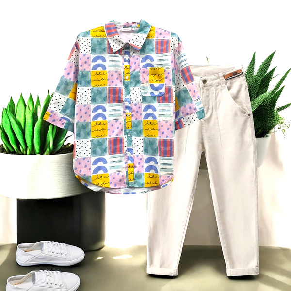 Patch Women Casual Short Sleeve Blouse