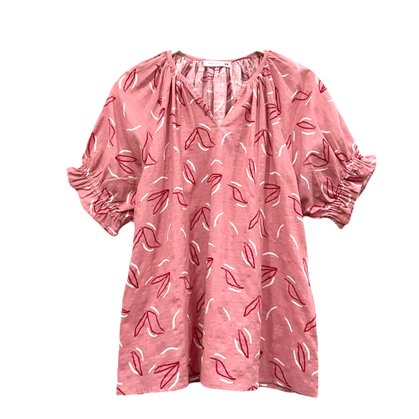 Patch Women Cotton Shirt Short Sleeve V Neck