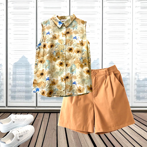 Patch Women Casual Sleeveless Printed Shirt