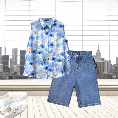 Patch Women Casual Sleeveless Printed Shirt