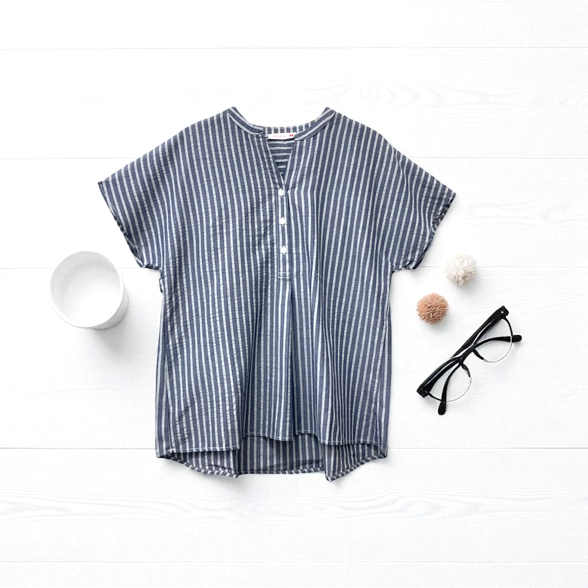 Patch Women Casual Short Sleeve Checked Shirt