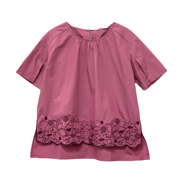 Patch Women Casual Short Sleeve Round Neck Shirt