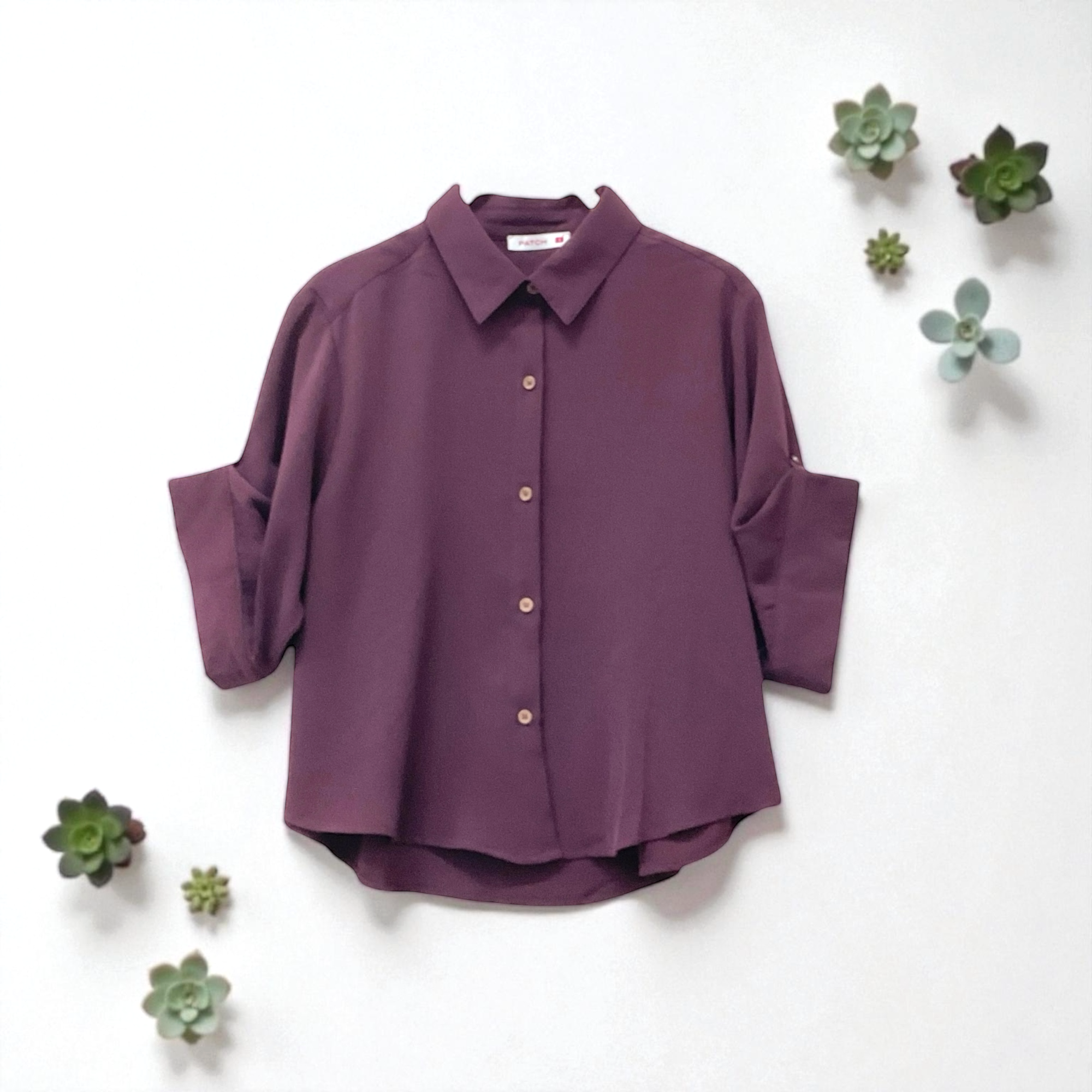 Patch Women Casual 3/4 Sleeve Shirt