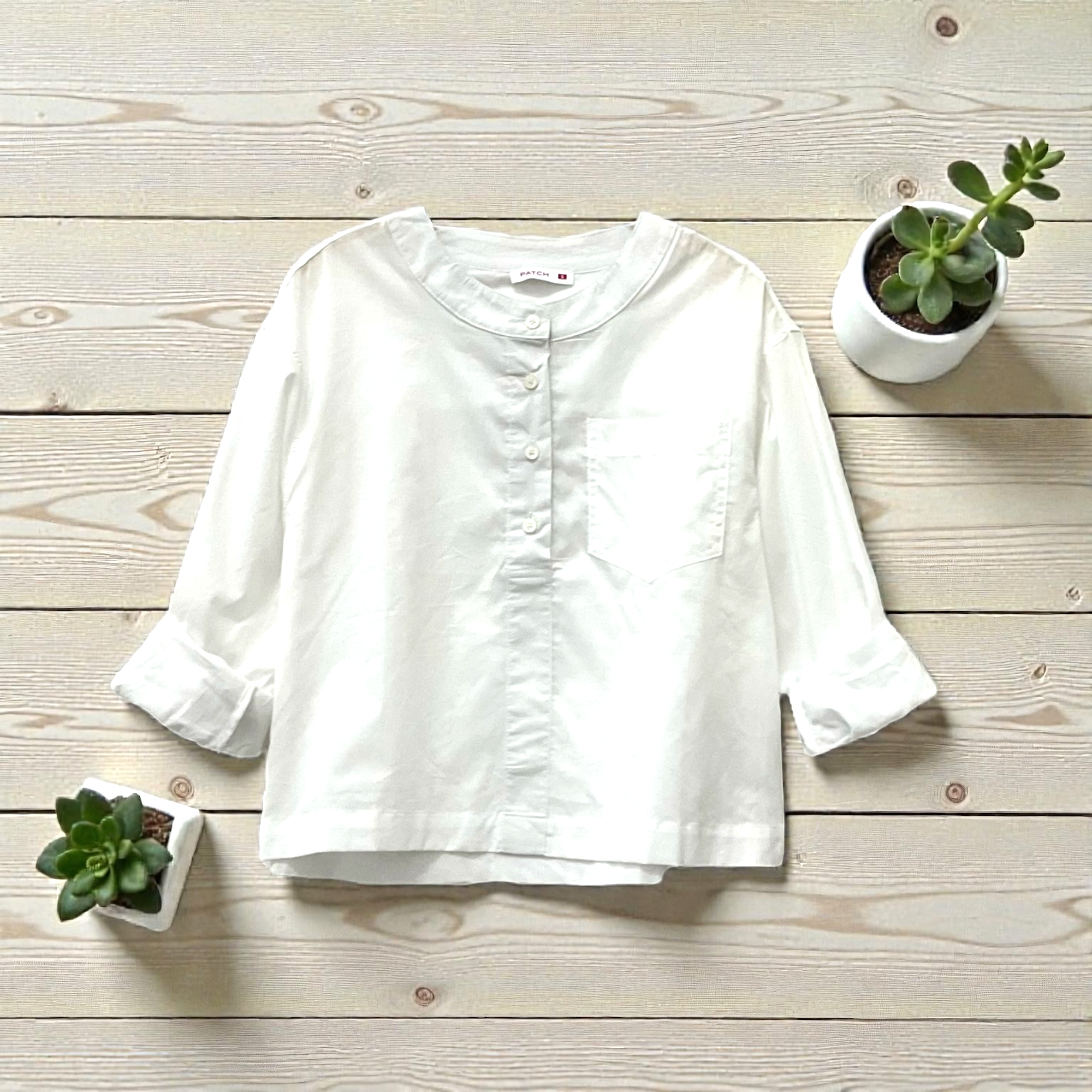 Patch Women Casual Round Neck Long Sleeve Shirt