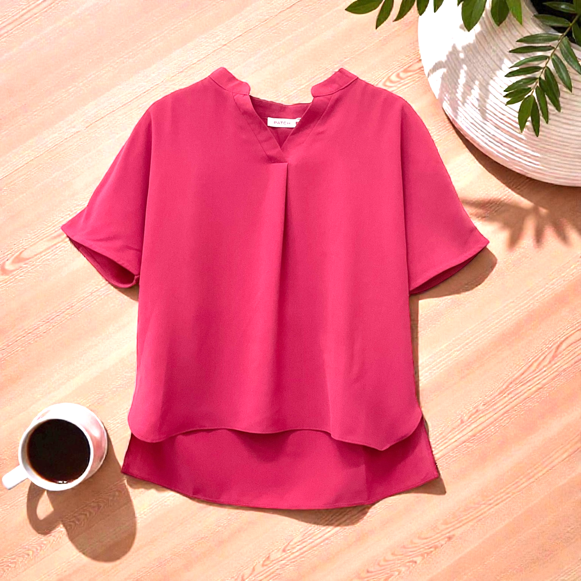 Patch Women Casual Short Sleeve V Neck Shirt