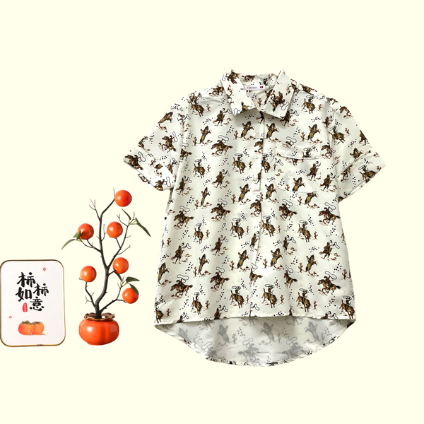 Patch Women Casual Short Sleeve Collar Printed Shirt