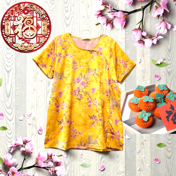 Patch Women Mandarin Collar Short Sleeve Shirt