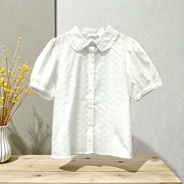 Patch Women Casual Short Sleeve Collar Blouse