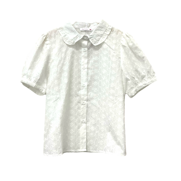 Patch Women Casual Short Sleeve Collar Blouse