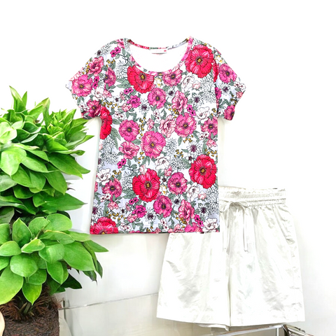 Patch Women Rayon Floral Printed Short Sleeve Round Neck Top