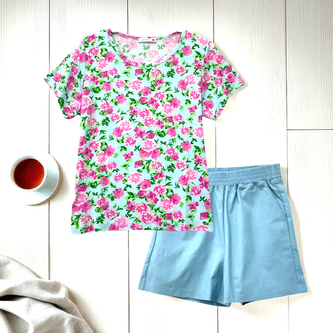 Patch Women Rayon Floral Printed Short Sleeve Round Neck Top