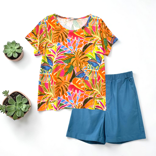 Patch Women Rayon Floral Printed Short Sleeve Round Neck Top