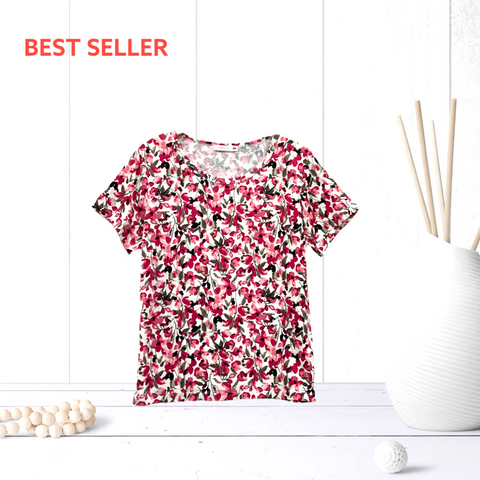 Patch Women Rayon Floral Printed Short Sleeve Round Neck Top