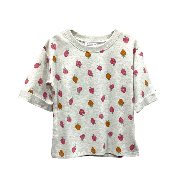 Patch Women Waffle Fabric Short Sleeve Floral Printed T-Shirt