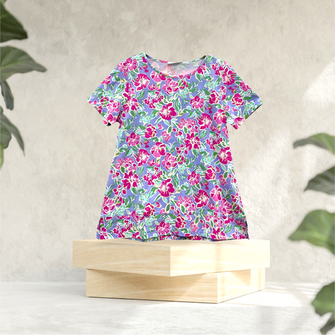 Patch Women Lycra Floral Printed Short Sleeve Round Neck Top