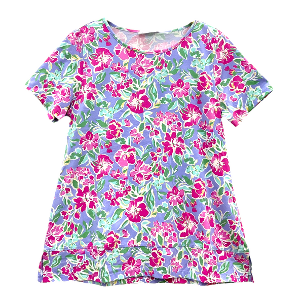 Patch Women Lycra Floral Printed Short Sleeve Round Neck Top