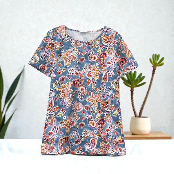 Patch Women Lycra Floral Printed Short Sleeve Round Neck Top