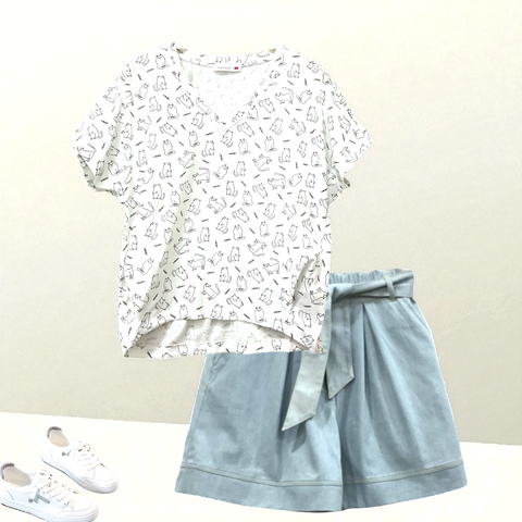 Patch Women Clothes Casual Short Sleeve V Neck Printed T-Shirt