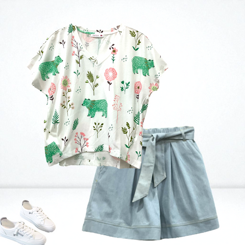 Patch Women Clothes Casual Short Sleeve V Neck Printed T-Shirt