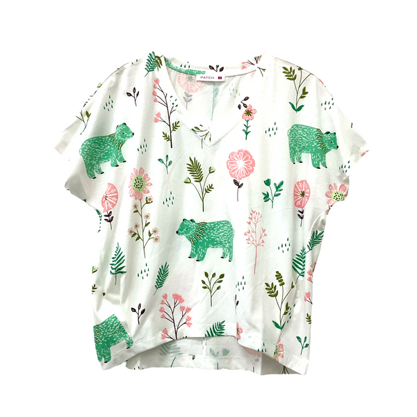 Patch Women Clothes Casual Short Sleeve V Neck Printed T-Shirt