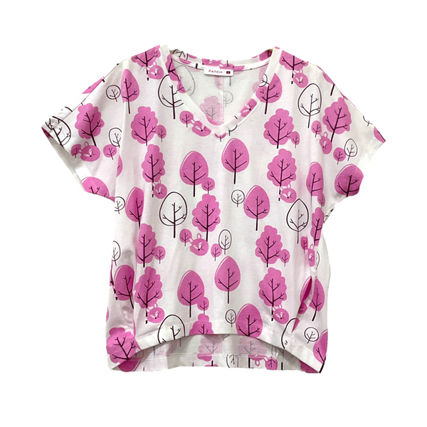 Patch Women Clothes Casual Short Sleeve V Neck Printed T-Shirt