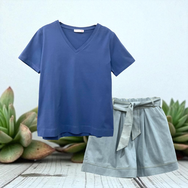 Patch Women Clothes Casual Short Sleeve V Neck T-Shirt