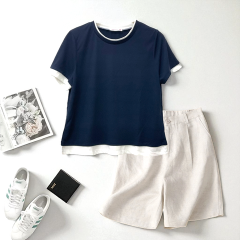 Patch Women Clothes Casual Round Neck Short Sleeve T-Shirt