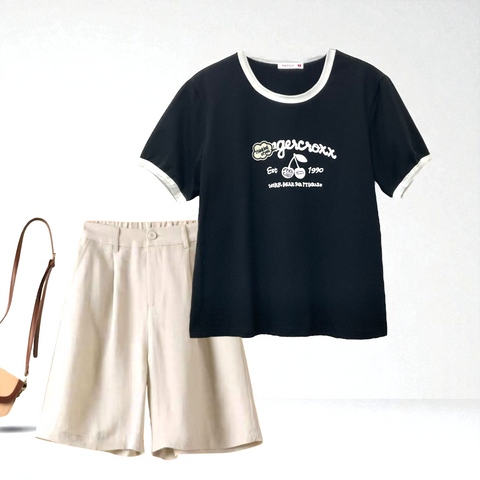 Patch Women Clothes Casual Round Neck Short Sleeve T-Shirt