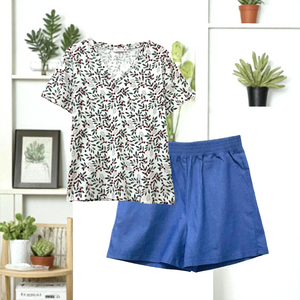Patch Women Clothes Casual Short Sleeve V Neck Printed T-Shirt