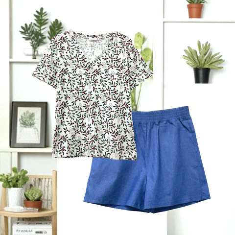 Patch Women Clothes Casual Short Sleeve V Neck Printed T-Shirt
