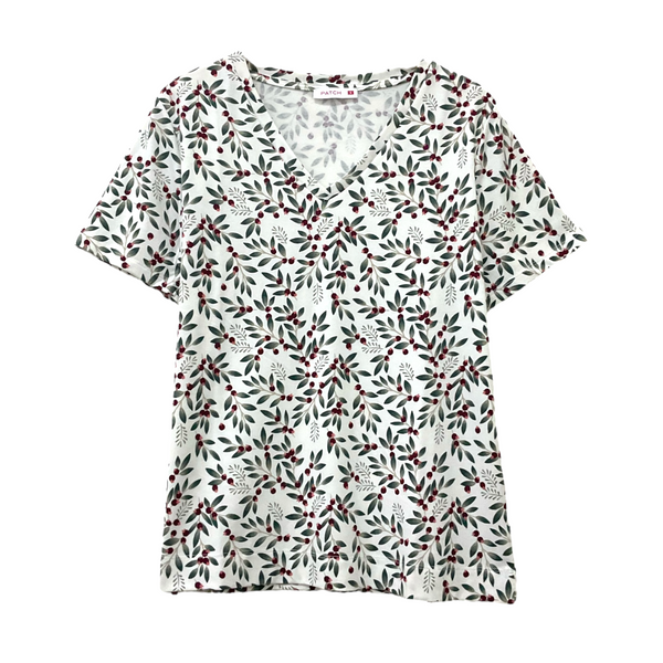 Patch Women Clothes Casual Short Sleeve V Neck Printed T-Shirt