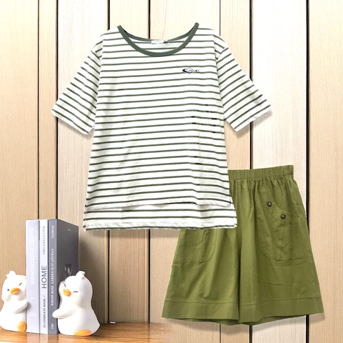 Patch Women Clothes Casual Short Sleeve T-Shirt Striped