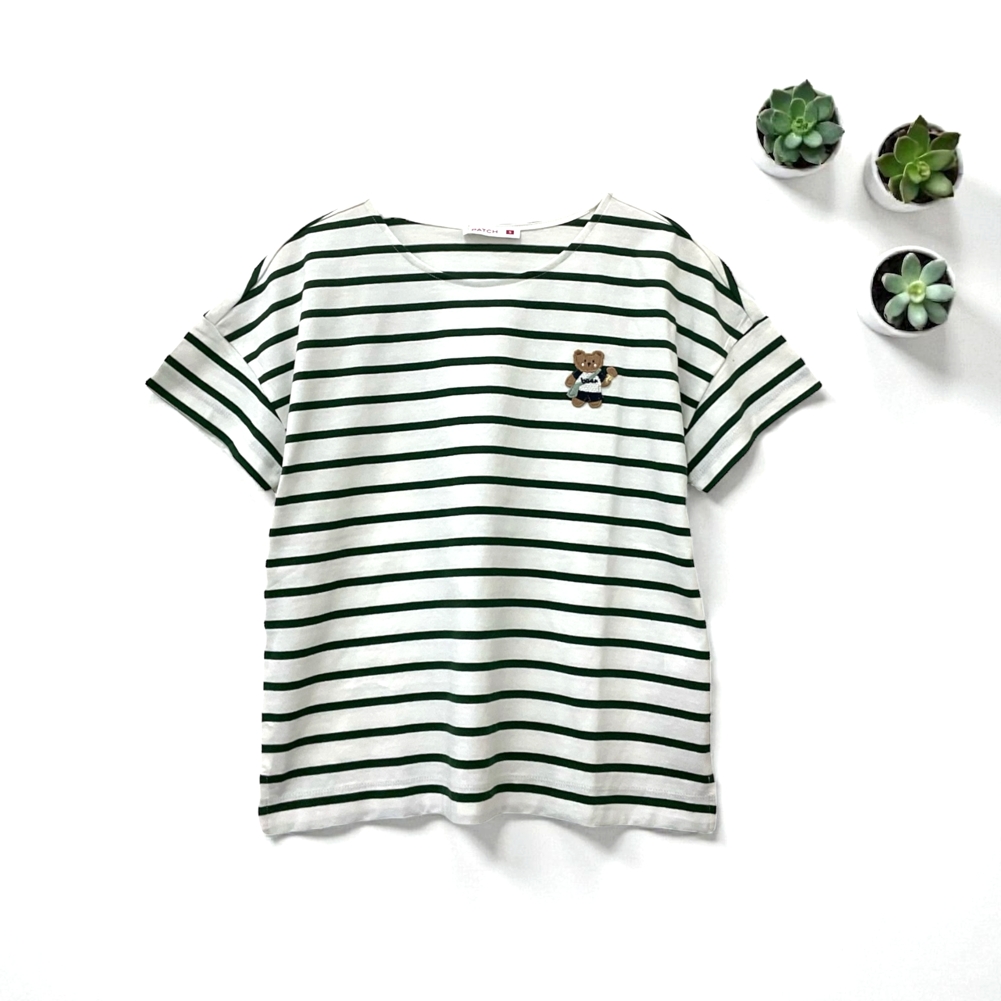 Patch Women Clothes Casual Short Sleeve T-Shirt Striped