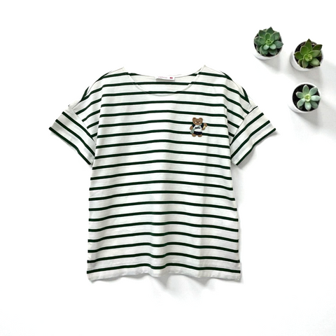 Patch Women Clothes Casual Short Sleeve T-Shirt Striped