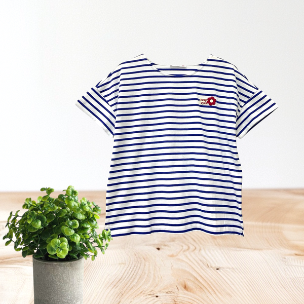 Patch Women Clothes Casual Short Sleeve T-Shirt Striped