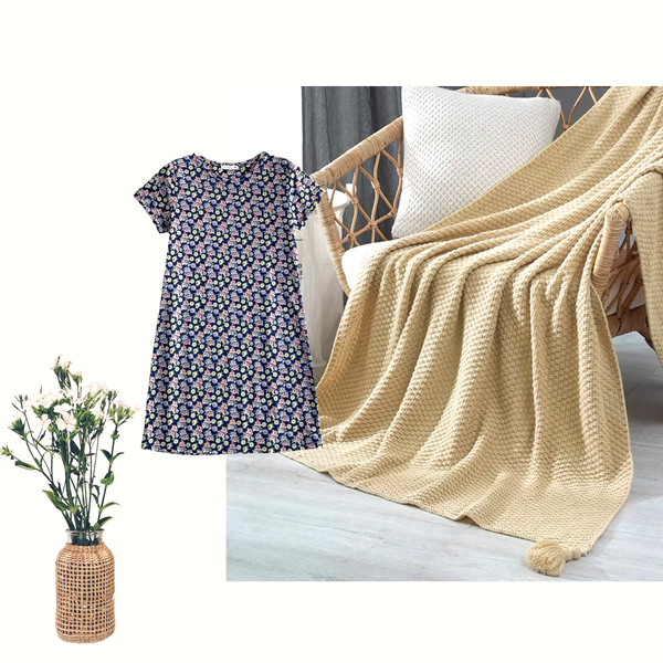 Patch Women's Cotton Short Sleeve Round Neck  A-Line Floral Dress Home Wear