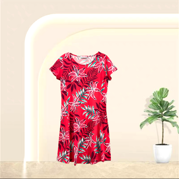 Patch Women's Round Neck Floral Printed Knit Dress