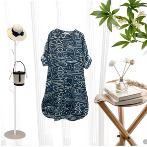 Patch Women's Linen Long Sleeve V-neck Printed Dress