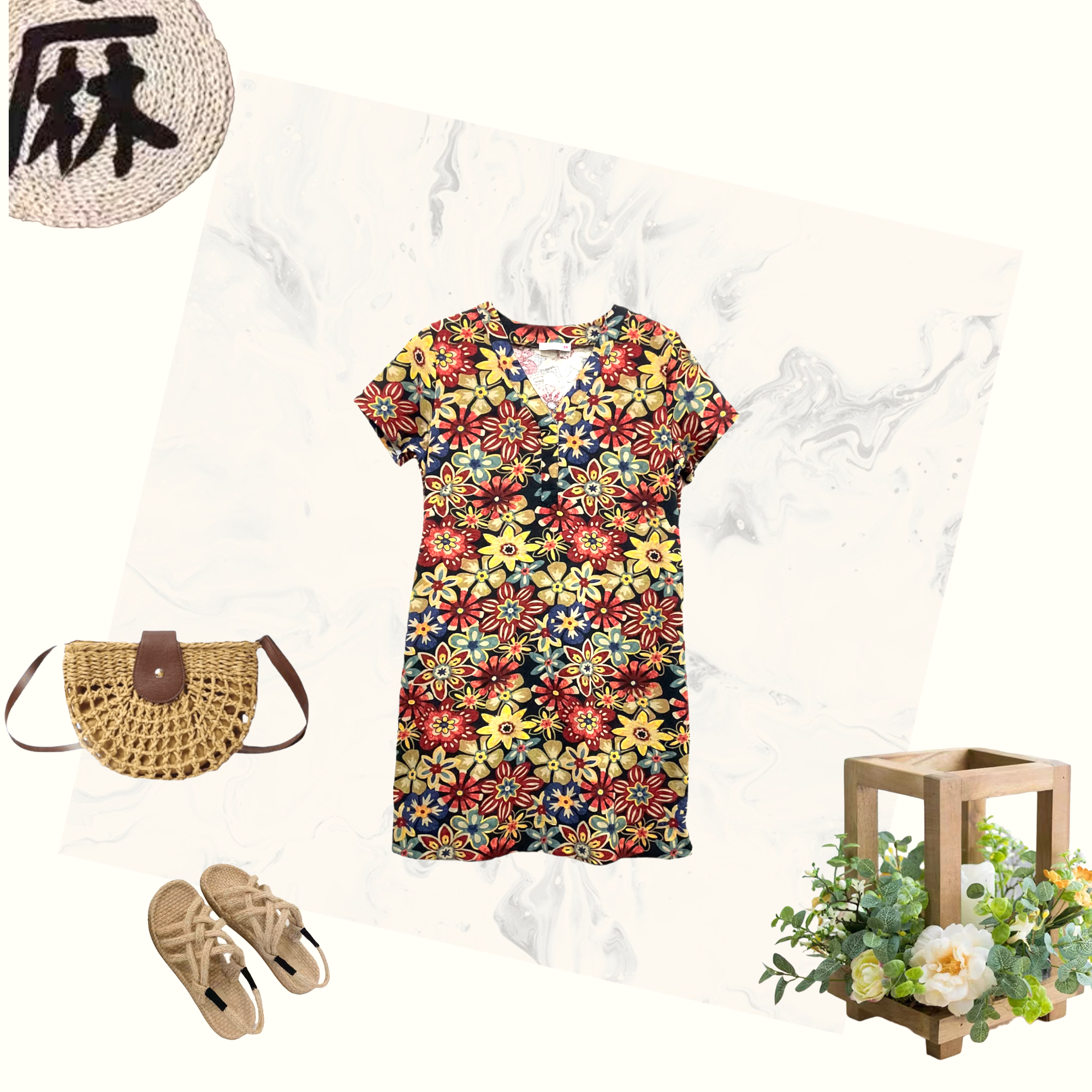 Patch Ladies Short Sleeve Linen Dress