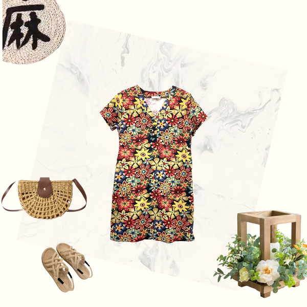Patch Ladies Short Sleeve Linen Dress
